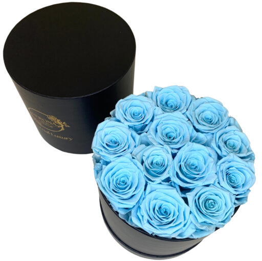 Luxury Dozen Blue Rose Hatbox (Black) - Image 2