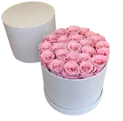 Luxury 24 Pink Rose Hatbox (White) - Image 2