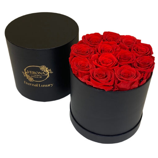 Eternity Dozen Red Rose Heartbox (Black)