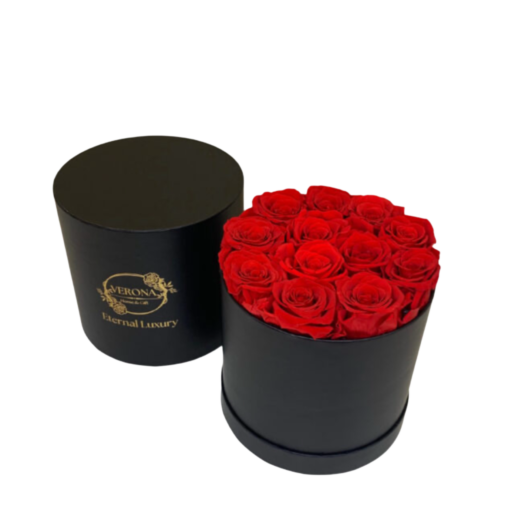 Dozen Red Eternity Roses Hatbox (Black)
