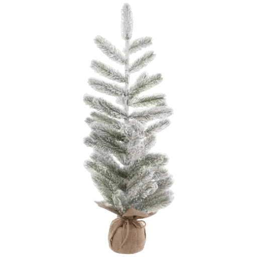 Flocked Pine Tree in Burlap Sack