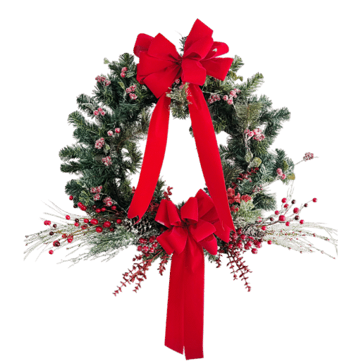 Holiday Cheery Berry Wreath (Double Bow)